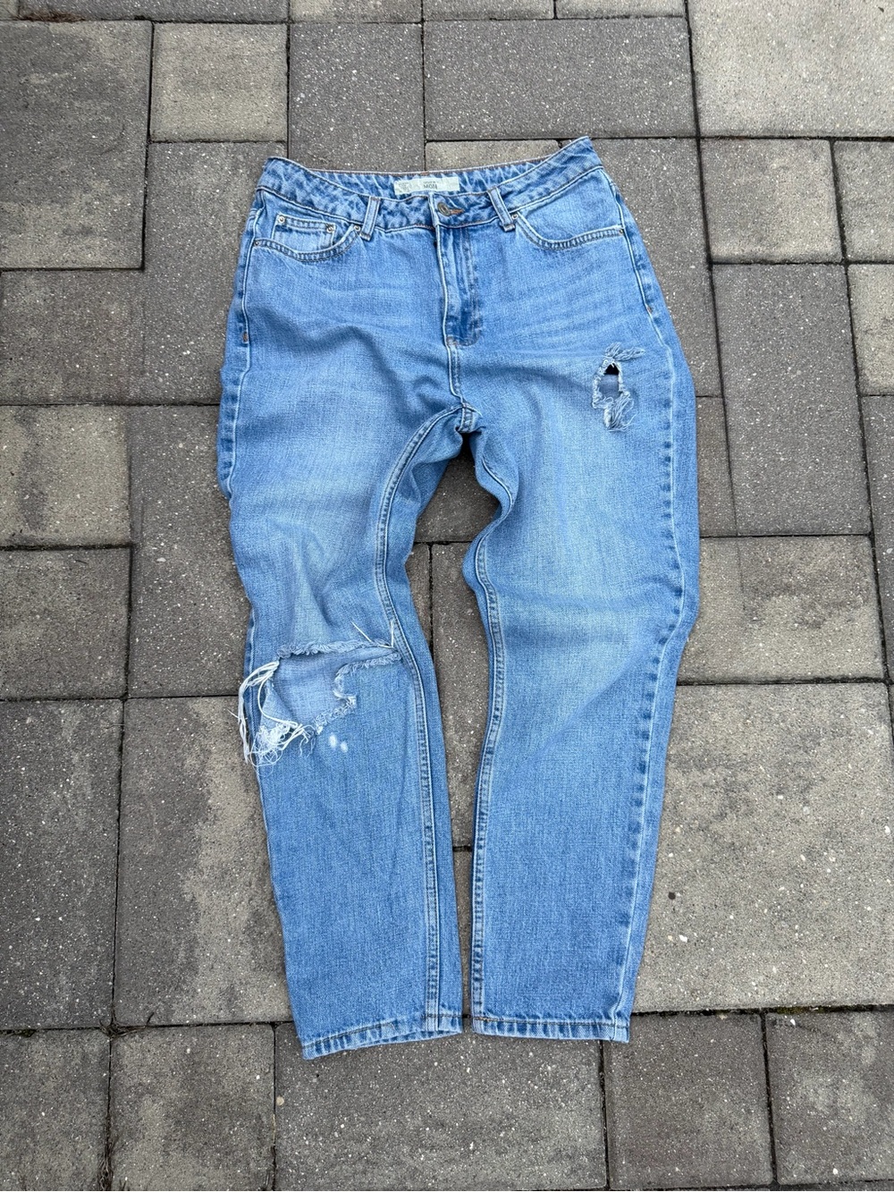 Topshop MOTO Mom Distressed Blue Denim Jeans W30